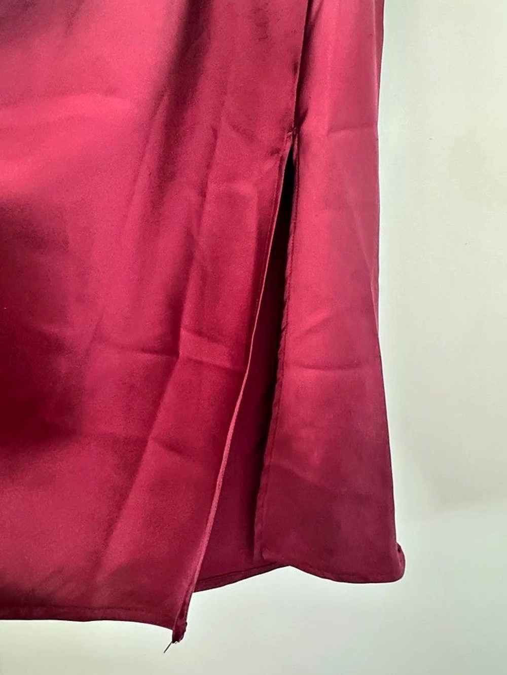 Burgundy Satin Blouson Maxi Dress Side Slit Size S Made in USA - Picture 11 of 11